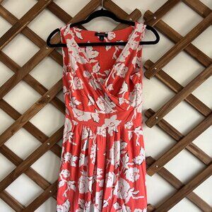 Lands' End Peach Floral Fit and Flare Dress